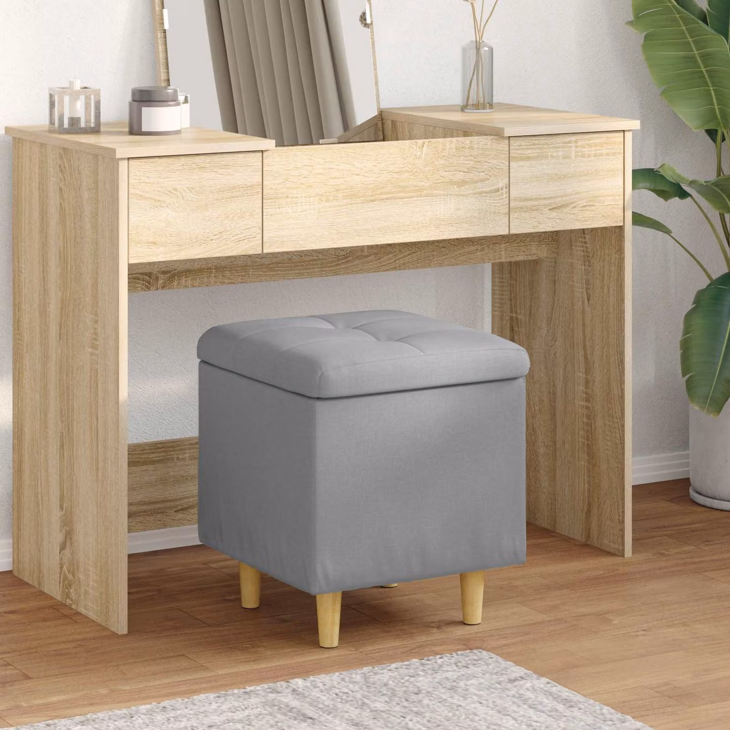 Pouf con contenitore vidaXL in tessuto grigio chiaro, L 40 x P 40 x H 45 cm