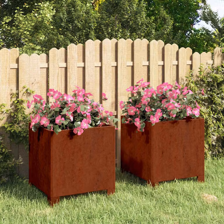 Set di 2 fioriere con gambe vidaXL in acciaio Corten, colore marrone, L/P/H: 30 x 30 x 30 cm