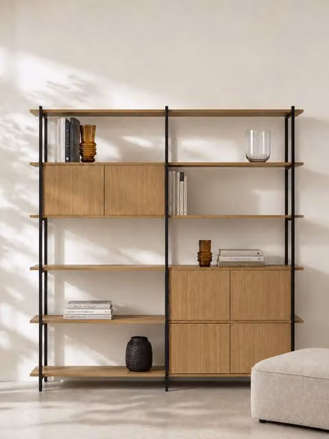 Scaffale alto doppio Darel Kenay Home in legno e metallo nero e naturale, Altezza: 196 cm