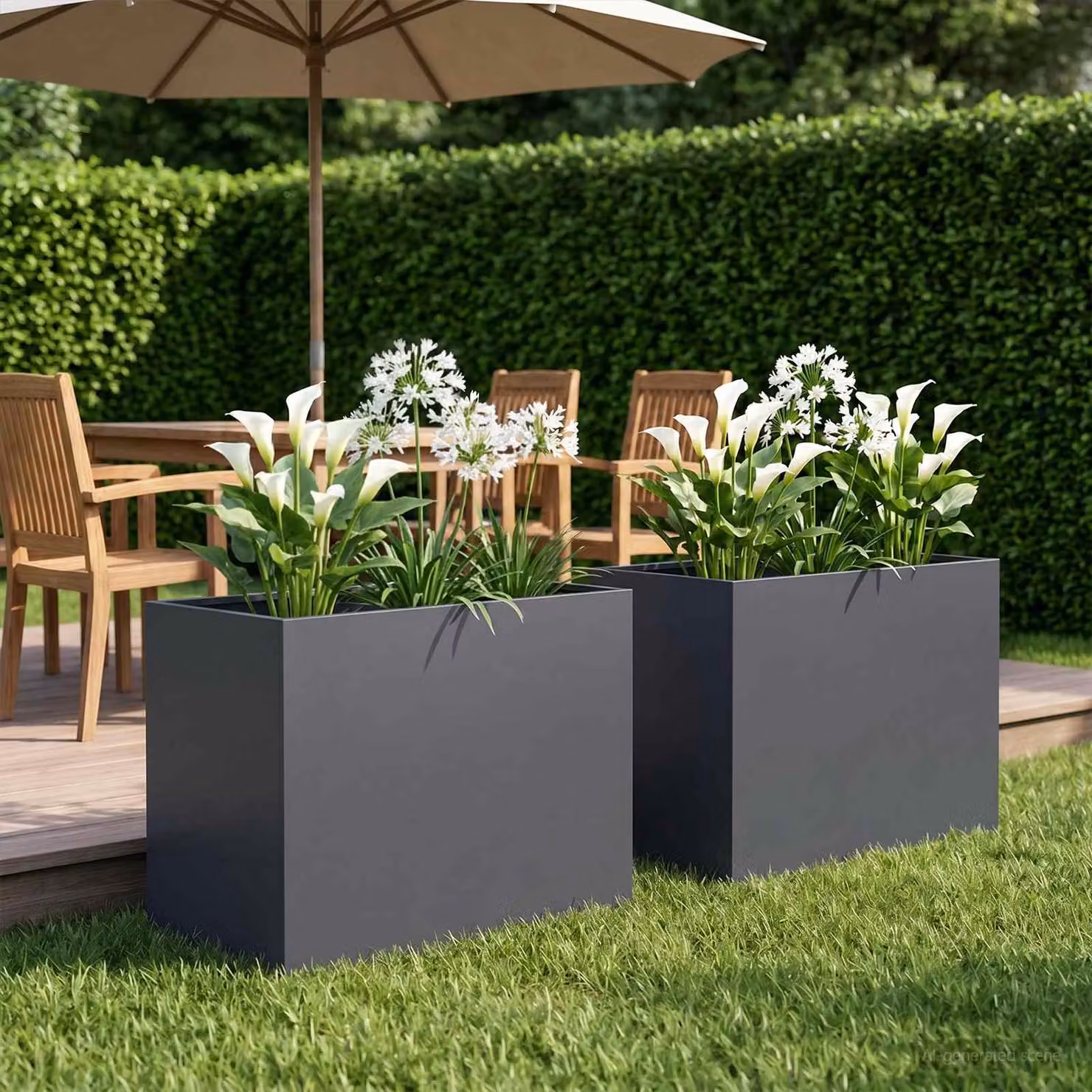 Set di 2 vasi da giardino vidaXL in metallo colore antracite L: 50 cm, P: 40 cm, H: 50 cm