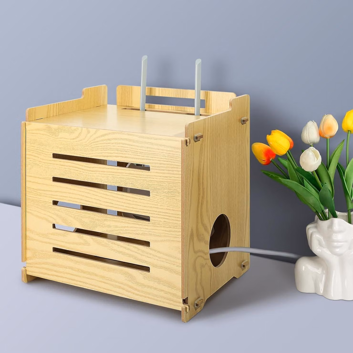 Contenitore per router - Montaggio su piano tavolo in MDF - 25x32x25 cm