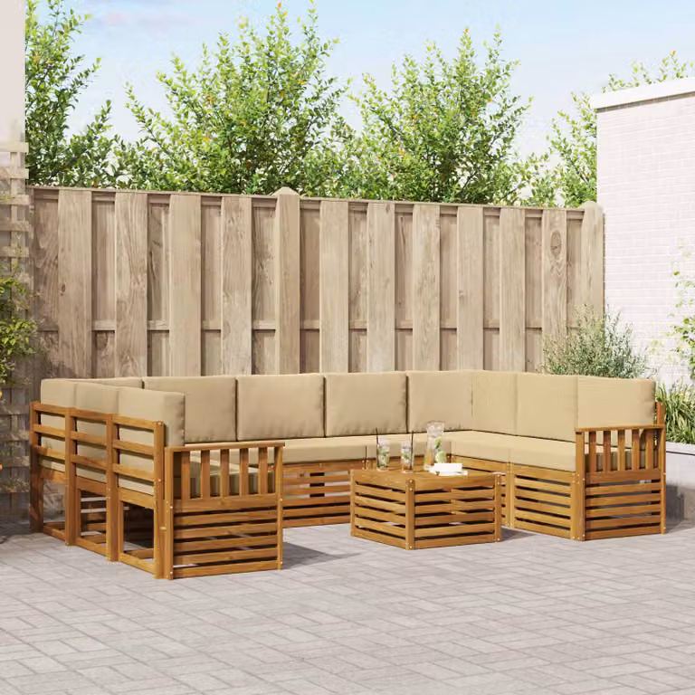 vidaXL Set di divani da esterno moderno in legno di acacia con cuscini, colore beige e marrone
