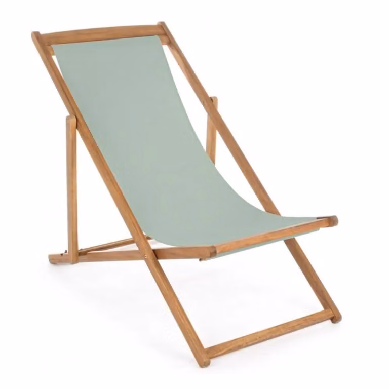 Set di 4 sdraio NOEMI in legno di acacia e tessuto verde salvia, reclinabili