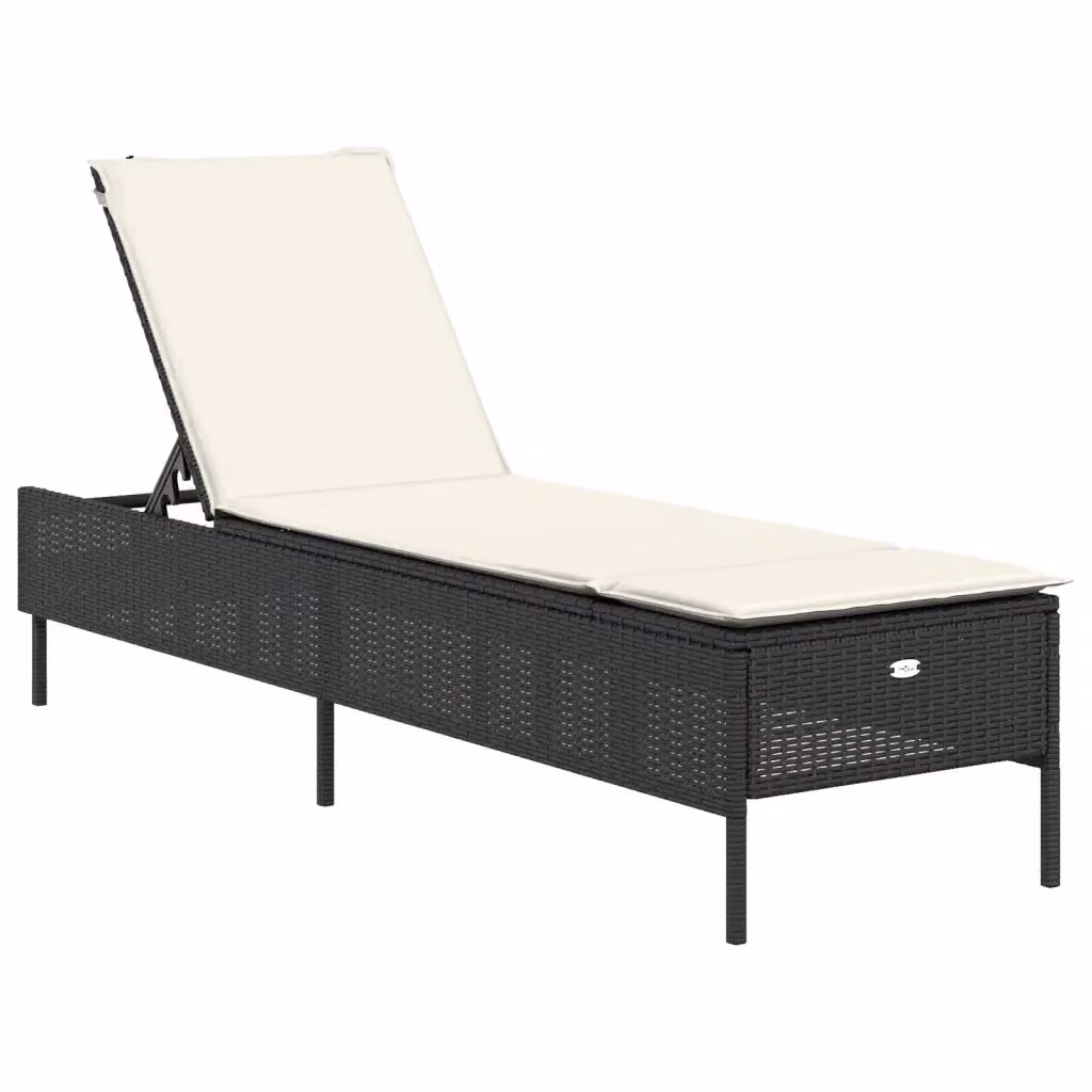 Lettino prendisole vidaXL in polyrattan con cuscino bianco e nero e poggiatesta regolabile per giardino – 2