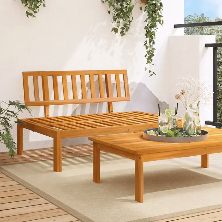 vidaXL Divano Centrale da Giardino in Legno di Acacia Marrone L: 120 cm, P: 69 cm, H: 30 cm