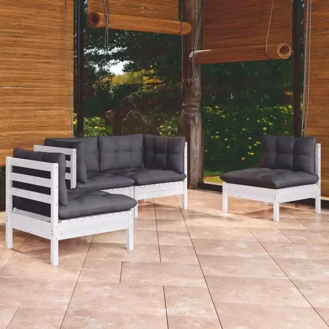 Set Salotto da Giardino 4 pz con Cuscini Legno Massello di Pino 3096173
