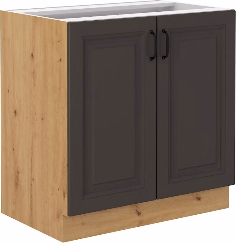 Armadietto inferiore a doppia anta SOPHIA - larghezza 80 cm, grigio scuro / rovere artisan