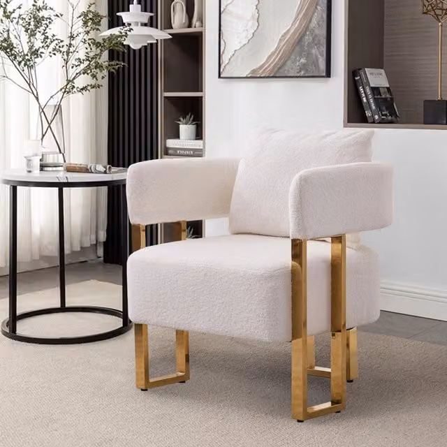 Poltrona moderna in velluto OKWISH con cuscino lombare e poggiatesta, colore bianco, L: 73 cm, P: 65 cm, H: 25 cm