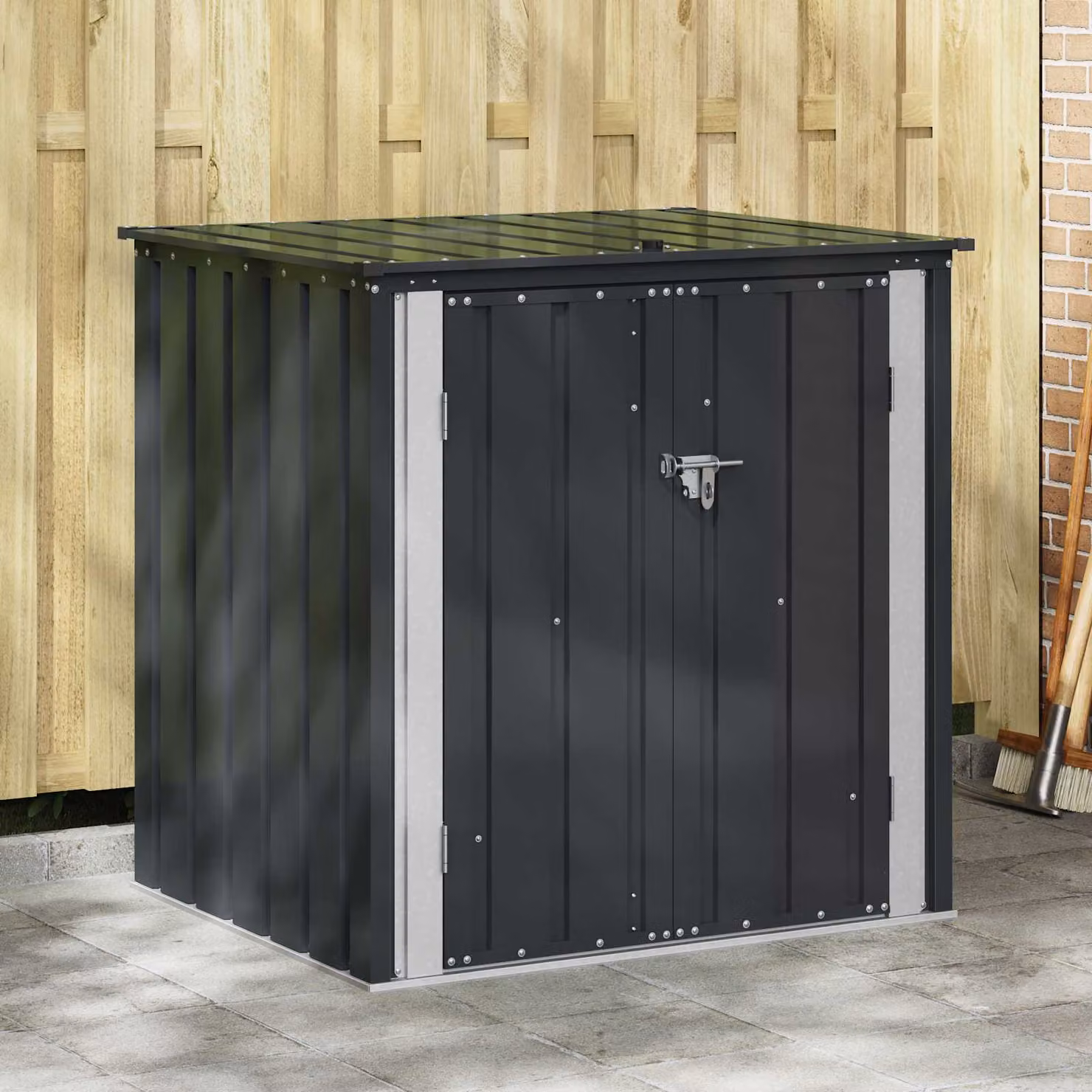Scatola di stoccaggio per giardino e terrazza vidaXL in metallo nero L: 101,5 cm, P: 82 cm, H: 100 cm