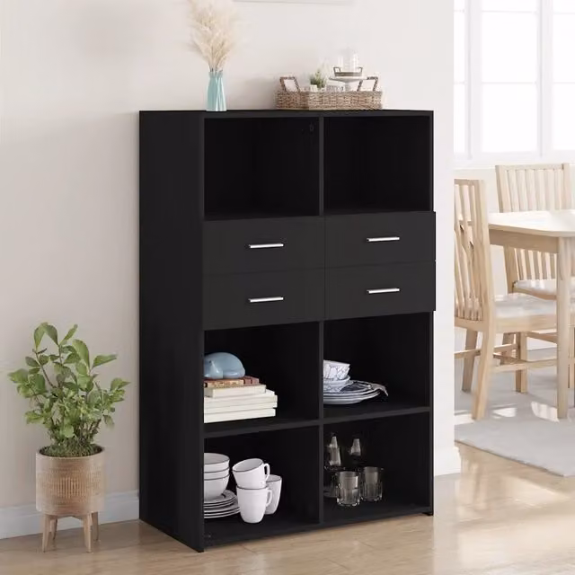 Credenza Buffet Design Mania Moderna in Legno Multistrato Nera con Ante a Battente L: 80 cm, P: 42,5 cm, H: 124 cm – 1