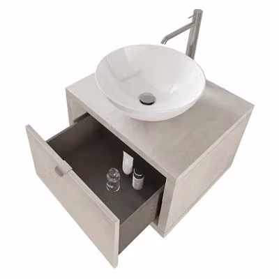 Mobile bagno sospeso INBAGNO Master grigio opaco con lavabo a bacinella, specchio con illuminazione LED e ante soft-close, Larghezza: 60 cm – 2