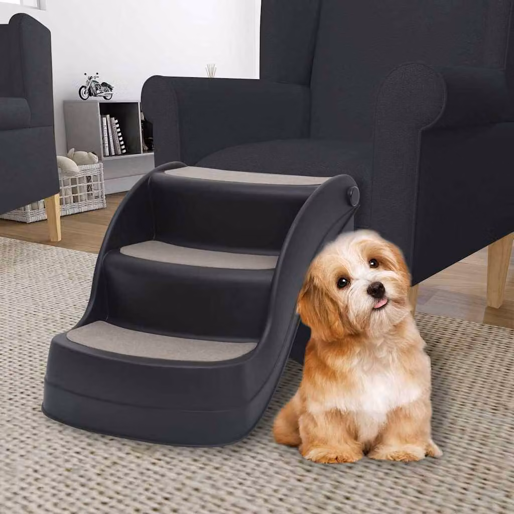 vidaXL Scala per Cani Pieghevole con 3 Gradini Antiscivolo Nera
