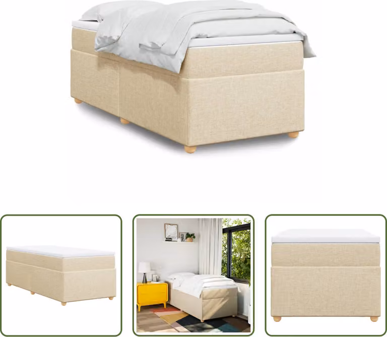 The Living Store Letto a molle insacchettate con materasso crema 80x200 cm in tessuto