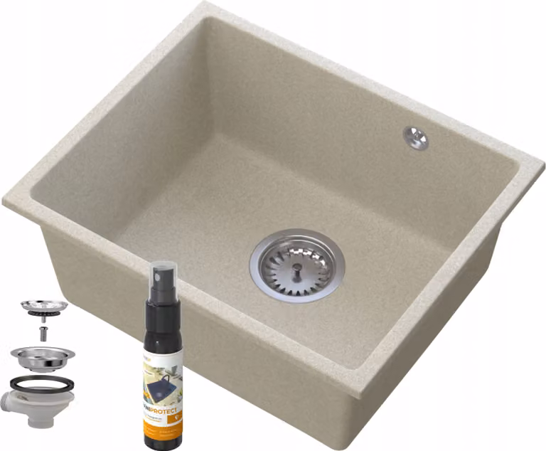 Granitan - Lavello in granito - Lavandino 46x37,5 cm - Lavello beige chiaro - con sifone - MANADO