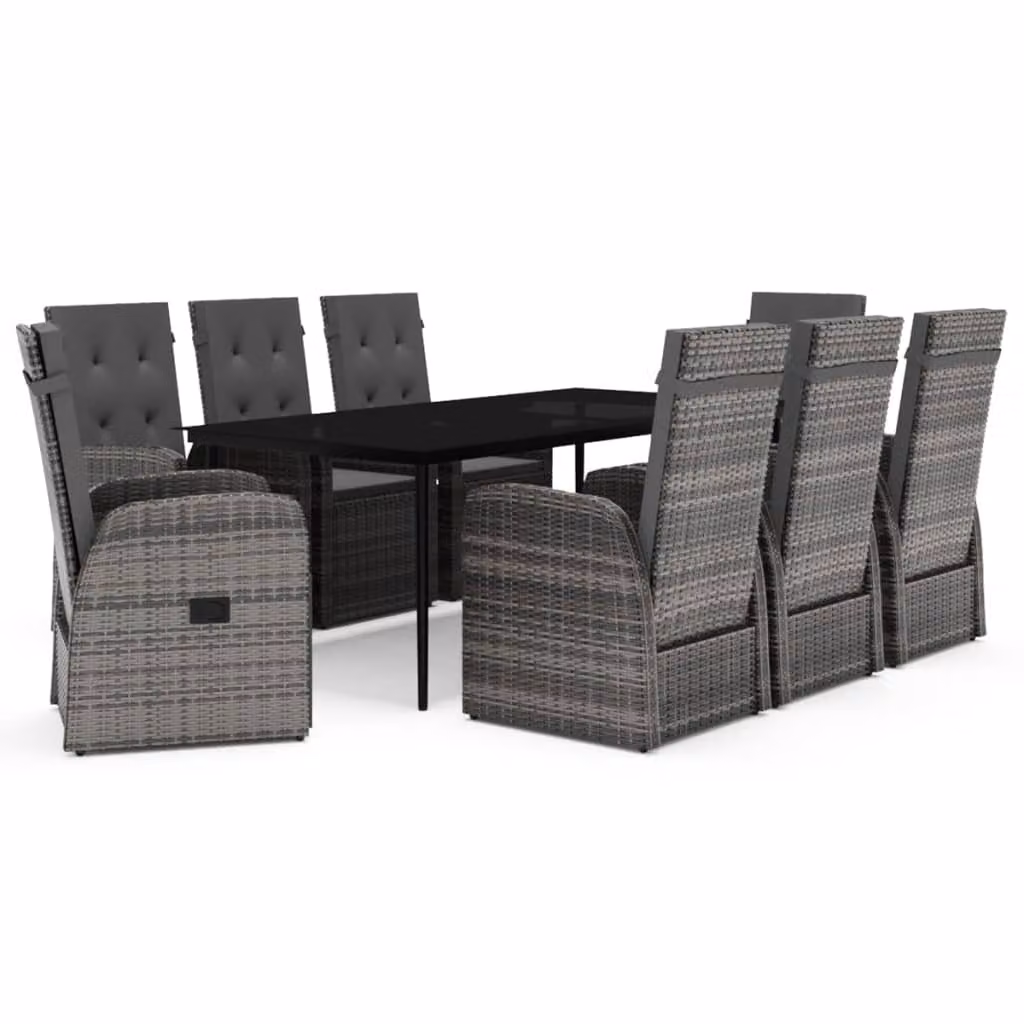 Set da Pranzo da Giardino 9 pz con Cuscini Grigio