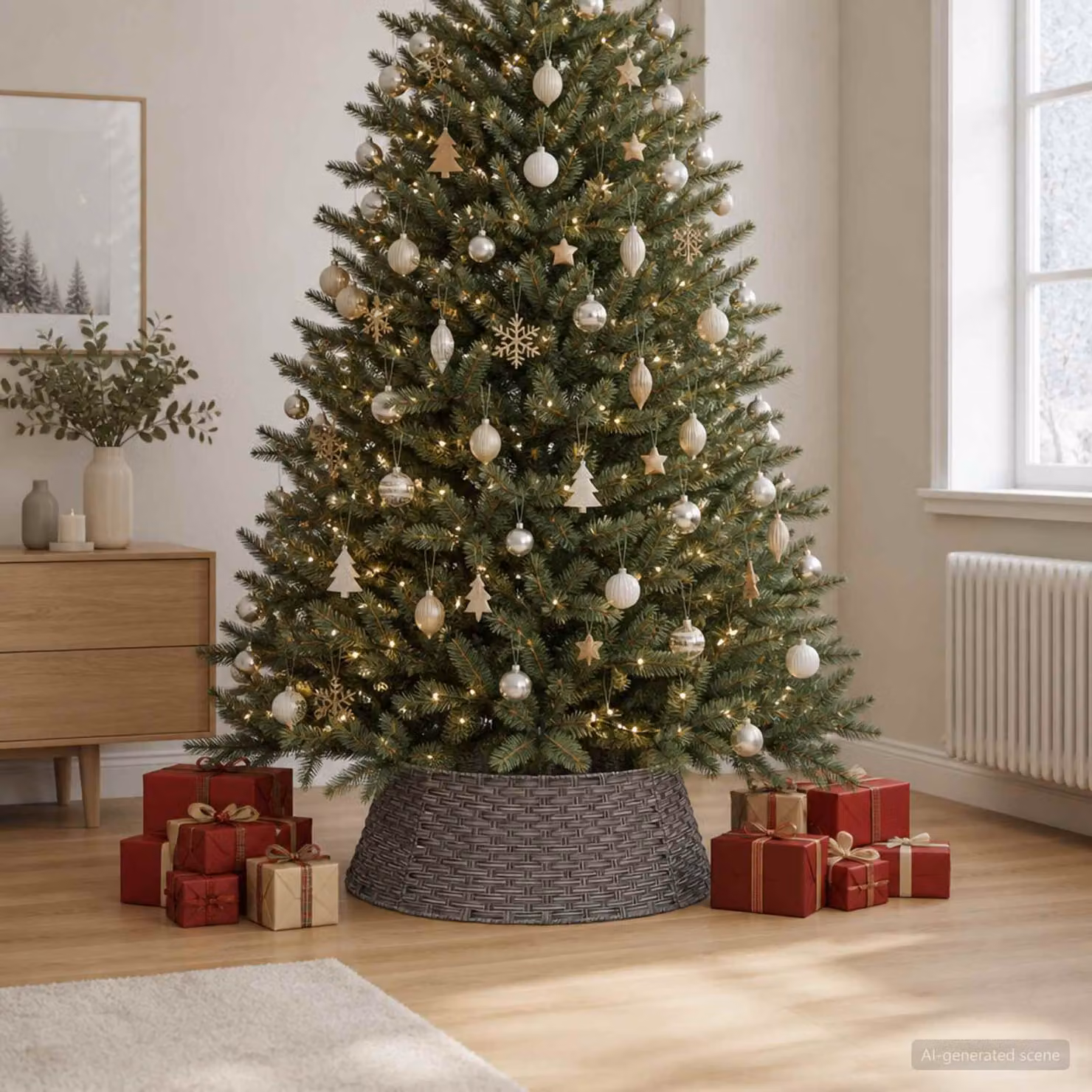 vidaXL Collare per Albero di Natale Rotondo Grigio Ø 90 x 28 cm