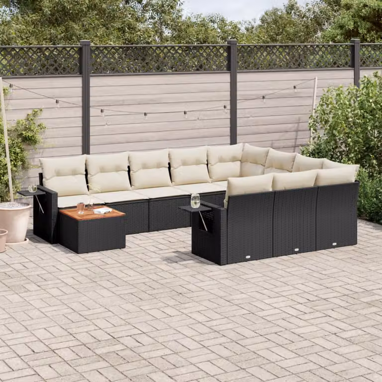 vidaXL Set Divani da Giardino 11 pz in Polyrattan Nero con Cuscini e Tavolino da Esterno