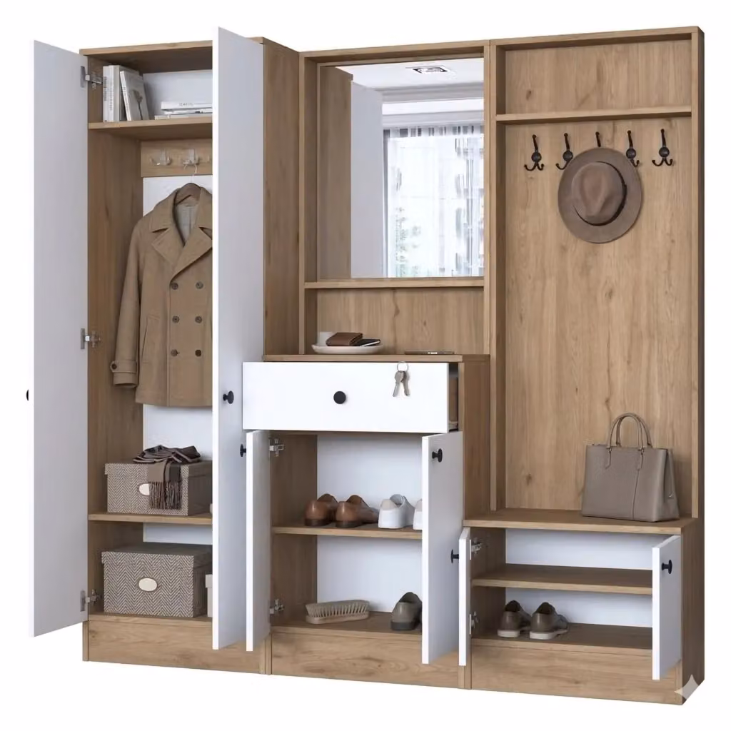 Riace DMORA Mobile da Ingresso Moderno con Specchio e Ante Scorrevoli, Bianco, L: 179 cm, P: 38 cm, H: 183 cm – 2