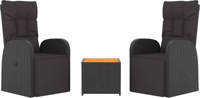 Set da giardino Outsunny in 3 pezzi in polyrattan nero e legno di acacia oliato – 1