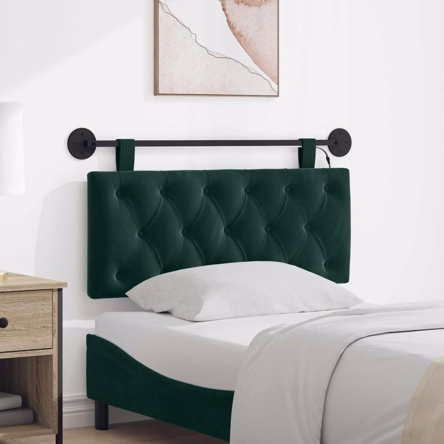 Testiera sospesa vidaXL in velluto verde con illuminazione integrata e pannello imbottito