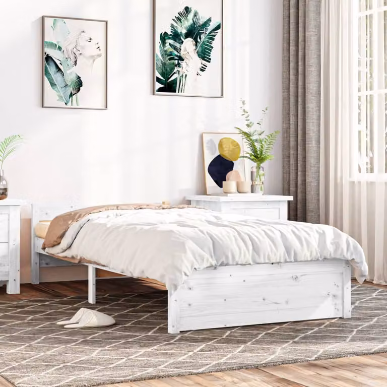 The Living Store Letto in legno massiccio bianco 90x190 cm