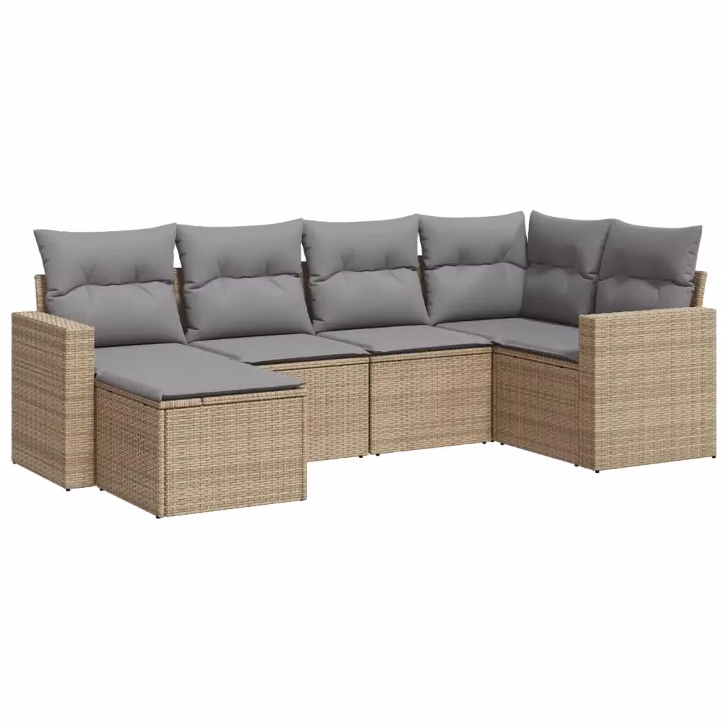 vidaXL Set Divano da Giardino 6 pz a L con Cuscini Beige e Grigio in Polyrattan e Metallo – 2