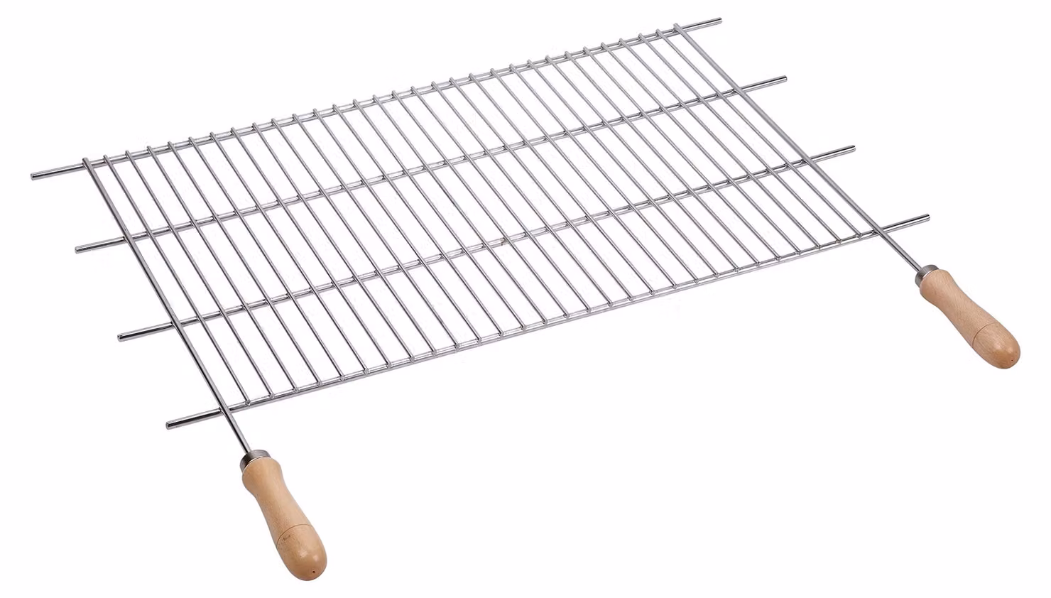 Griglia in acciaio inossidabile 18/8, dimensioni 70 x 40 cm, con maniglie in legno - Argento
