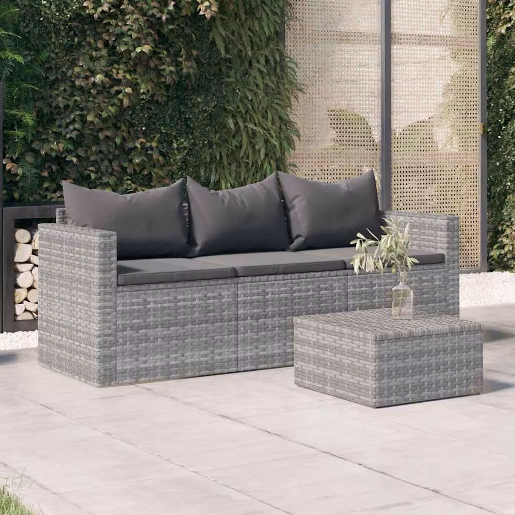 vidaXL Divano da Giardino a 3 Posti in Polyrattan Grigio Antracite con Cuscini Imbottiti e Rivestimenti Rimovibili
