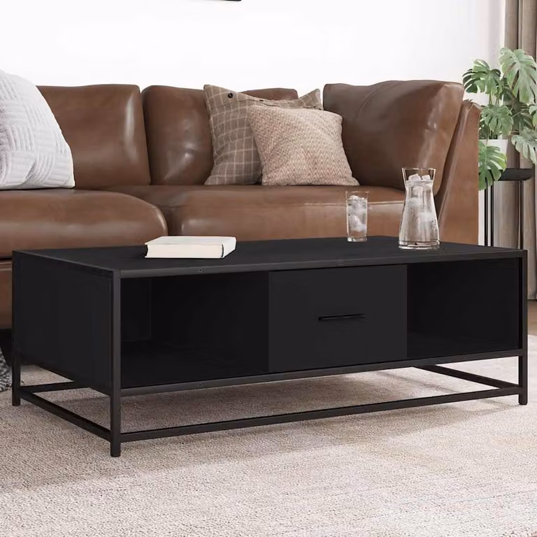 Tavolino da salotto vidaXL in stile industriale nero con piano in MDF e struttura in metallo L: 100 cm, P: 57 cm, H: 35 cm