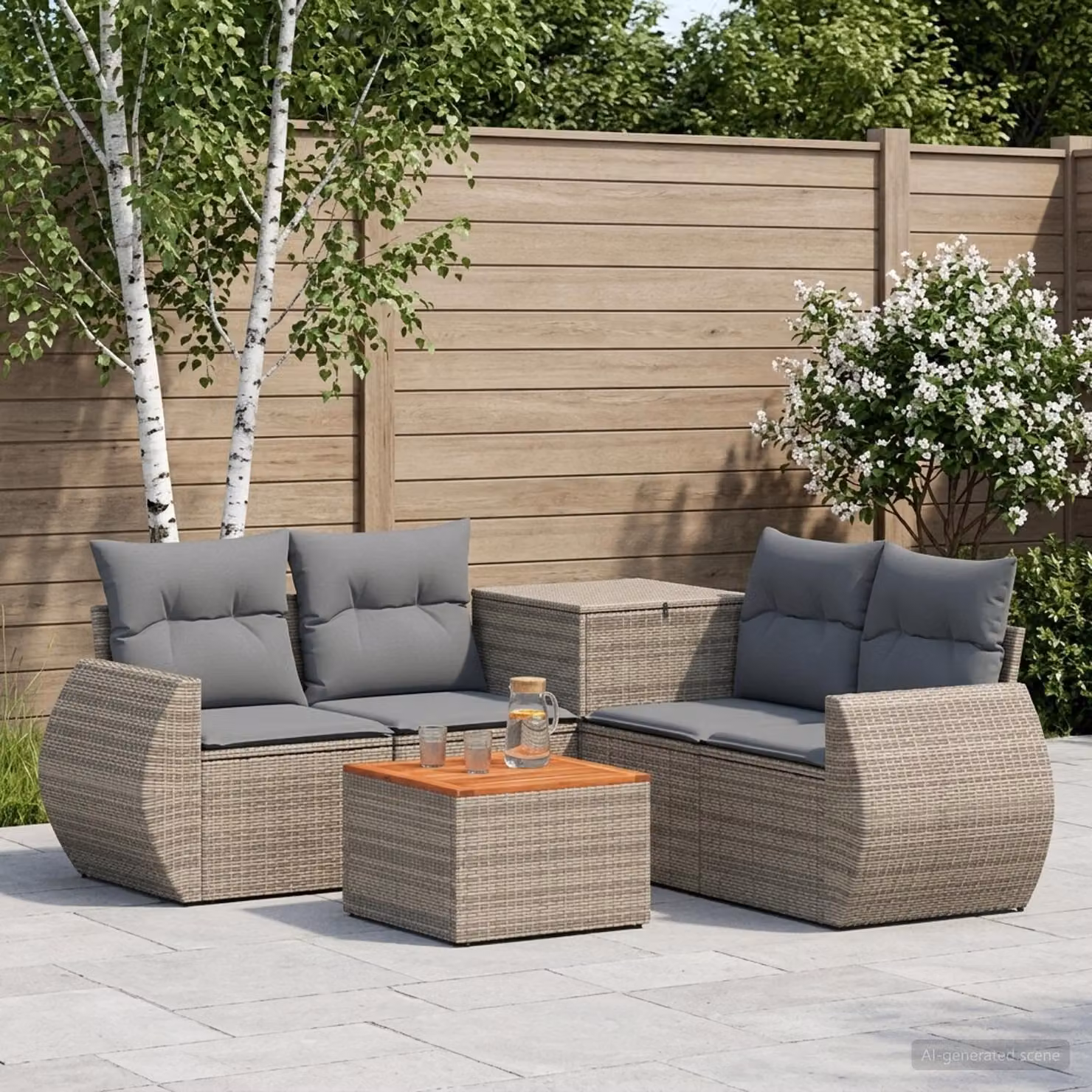 Set di divani da giardino vidaXL in polyrattan con tavolino e pouf, colore grigio e antracite