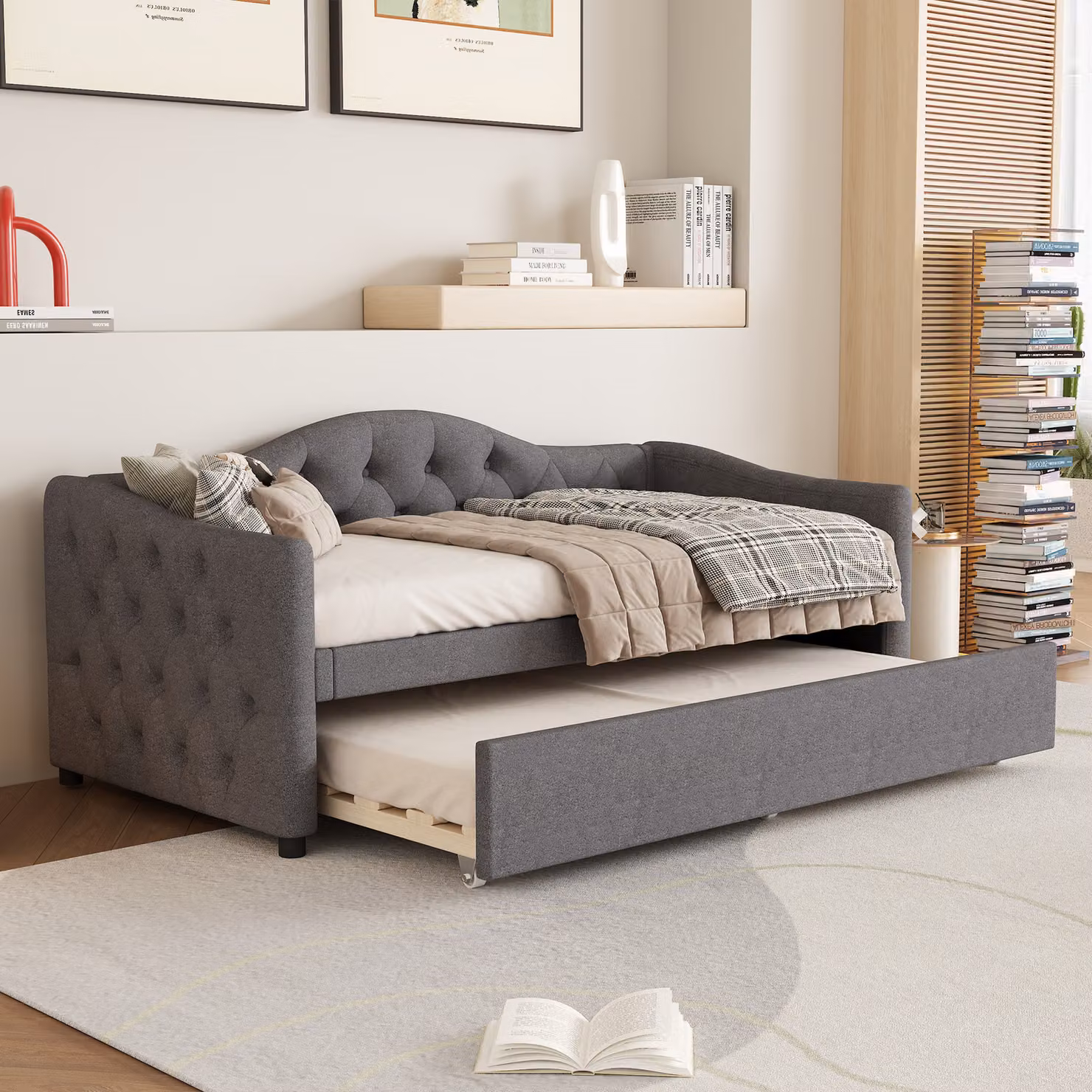 okwish Divano letto 90x200 cm con letto estraibile 90x190 cm e rete, divano letto, letto per bambini, letto per studenti (senza materasso) - grigio