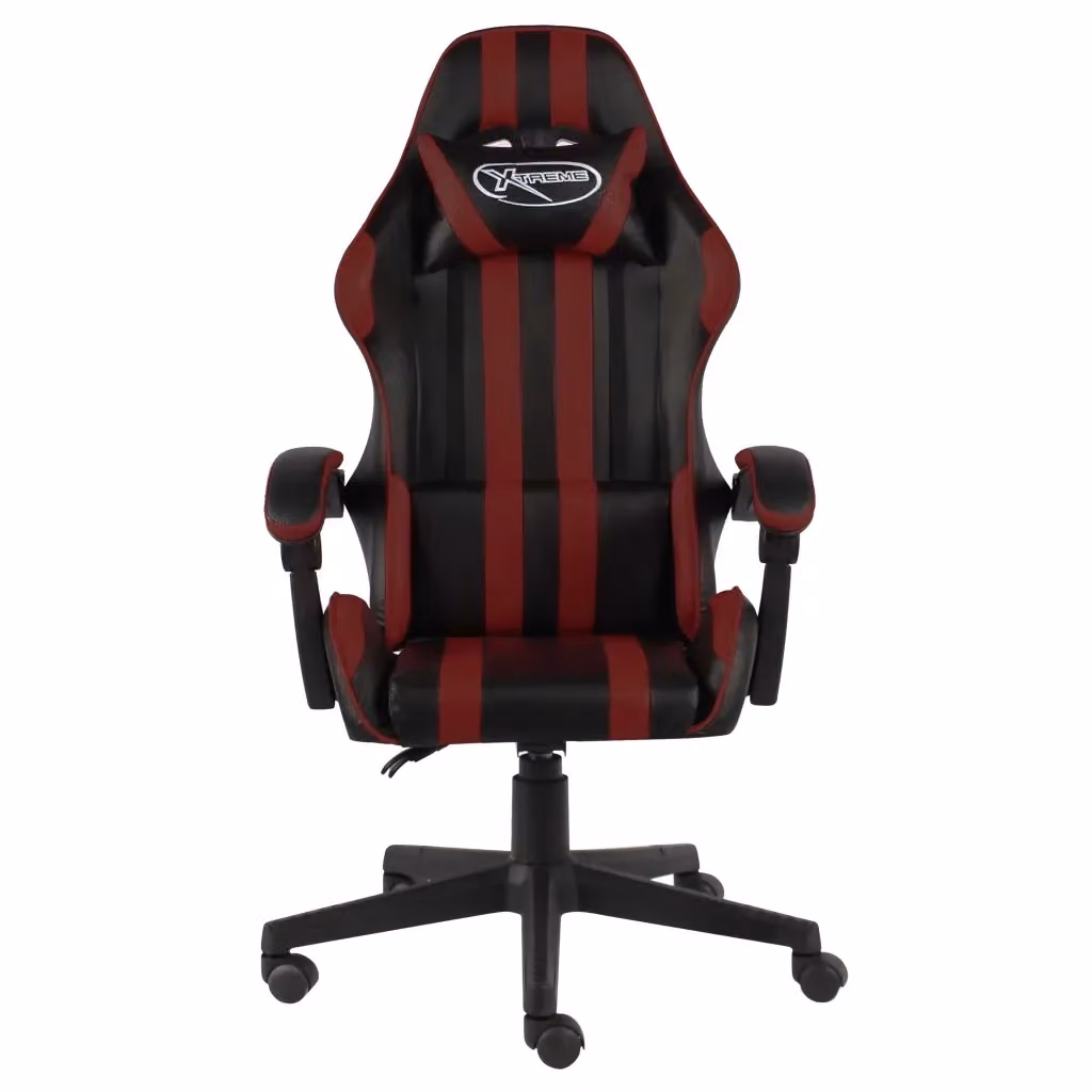 Sedia da Gaming Nero e Rosso con Poggiatesta in Similpelle e Struttura in Metallo, Legno e Plastica, con Braccioli e Ruote, Girevole a 360 Gradi, H 130 x L 69 x P 62 cm – 2