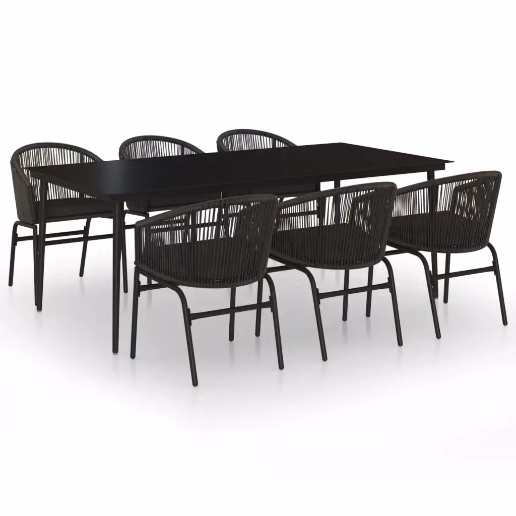 Set da pranzo da giardino moderno vidaXL in metallo e vetro nero, 7 pezzi – 2