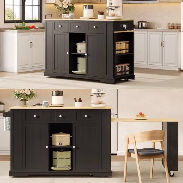 Isola da Cucina con Tavolo da Pranzo Allungabile ¨C Minimal ¨C 138/213x55x93 cm, con Ruote e Scaffali Regolabili