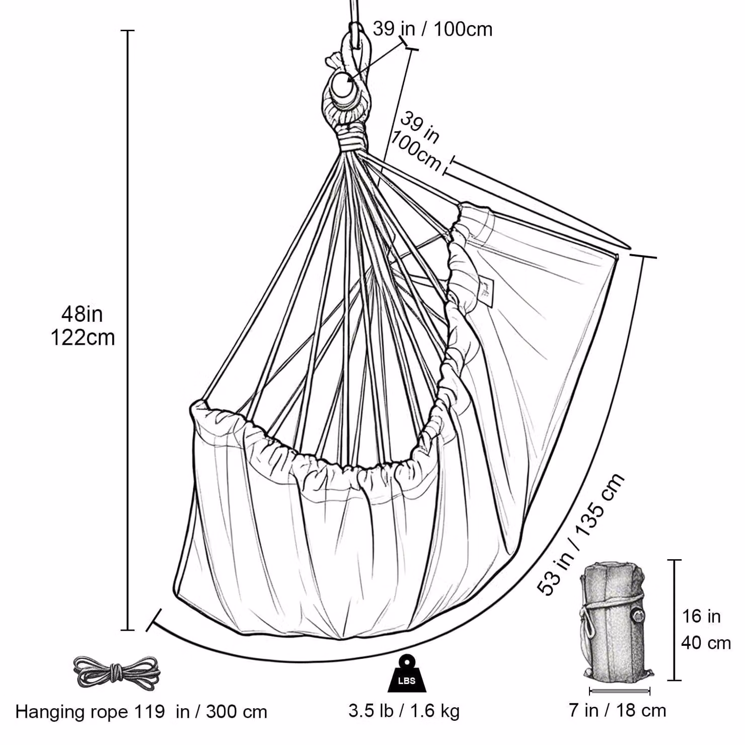 Sedia a dondolo sospesa, dimensioni 110x150 cm, in cotone, con barra di supporto in metallo, colore rosso, portata massima 150 kg, ideale per l'uso in giardino