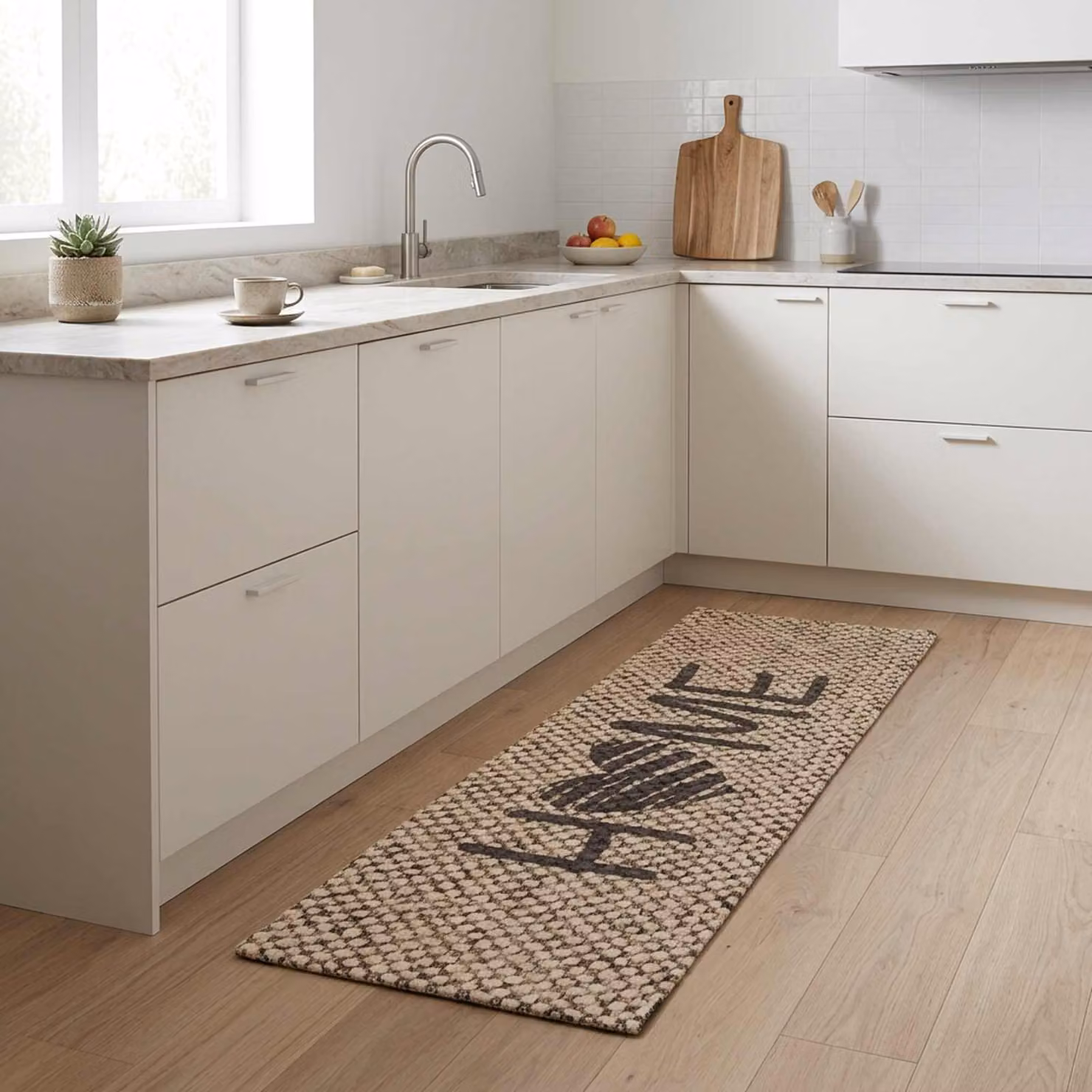 Tappeto da cucina moderno vidaXL beige, lavabile e antiscivolo, L 180 cm x P 60 cm, 100% poliammide