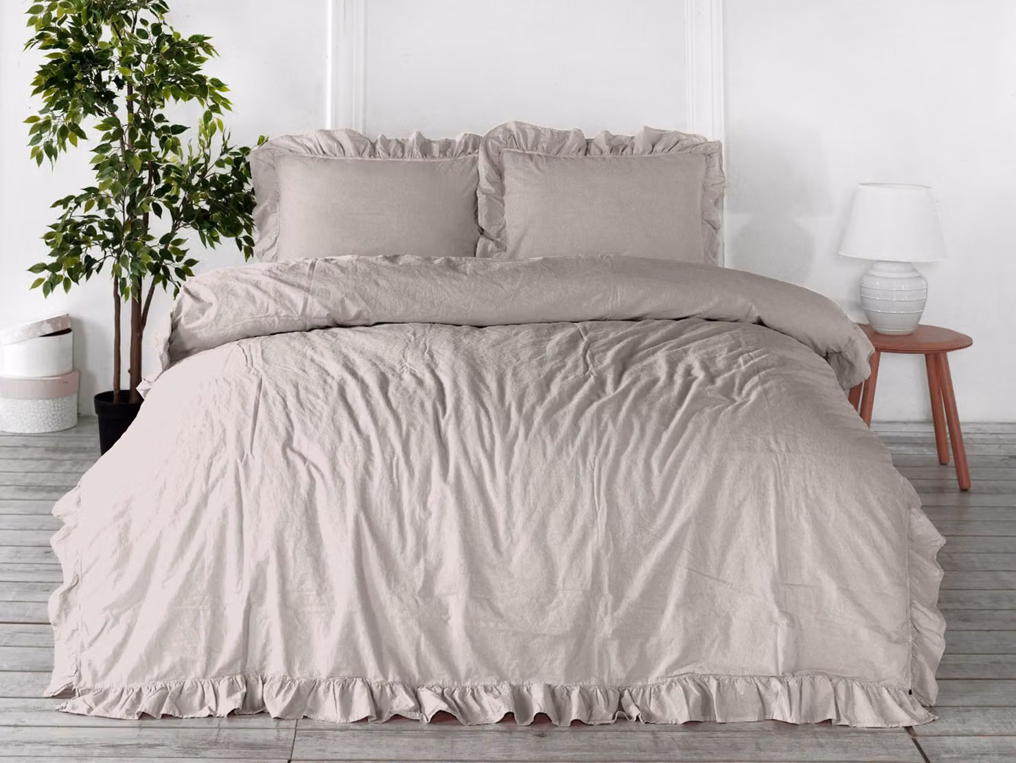 Biancheria da letto in cotone NATURALE CREMA/220X200(P) LAVATO A PIETRA