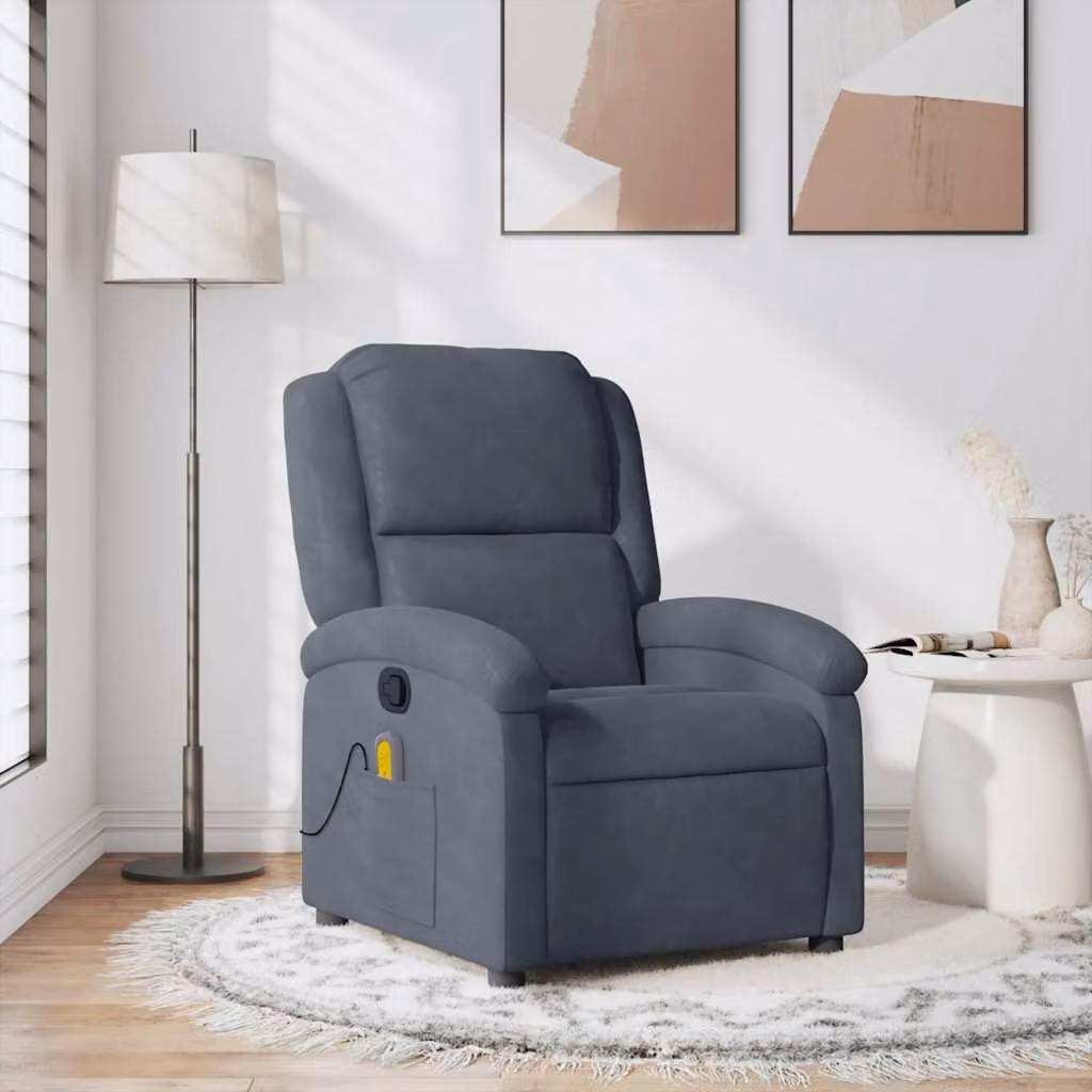 Poltrona Relax Reclinabile vidaXL in Velluto Grigio con Braccioli e Reclinazione Manuale