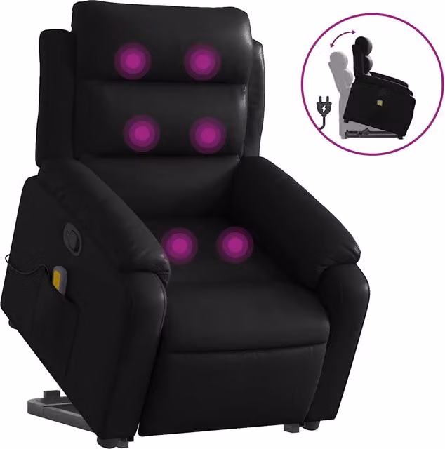 Poltrona | Sedia Relax Alzapersona Reclinabile Massaggio Nero Similpelle