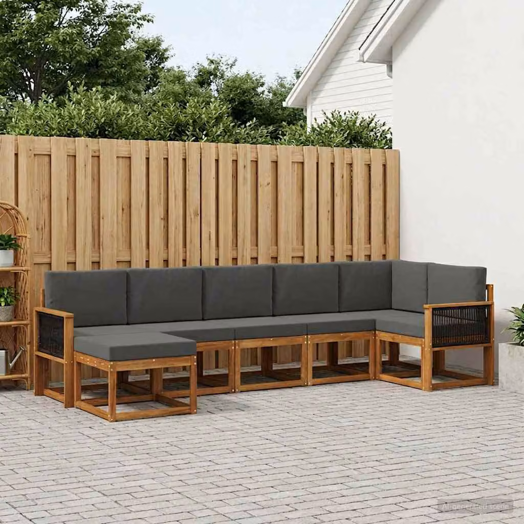 Set di divani da esterno vidaXL 7 pz a forma di L in legno di acacia con cuscini antracite e marrone