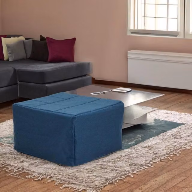 Pouf letto singolo pieghevole Vega Veriaffari in tessuto blu con struttura in metallo