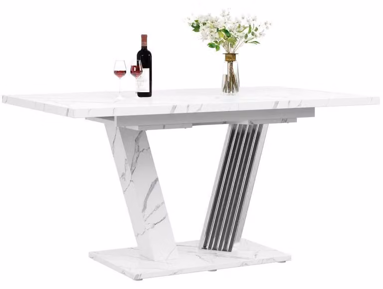 Tavolo da pranzo, design moderno, funzionalità allungabili salvaspazio, bianco