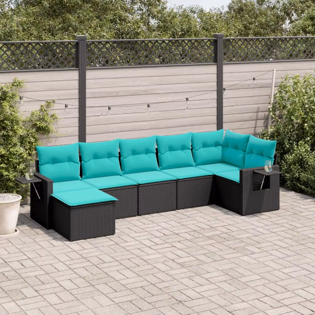 Set di divani da giardino vidaXL in polyrattan nero con cuscini, componibile a forma di U per esterno