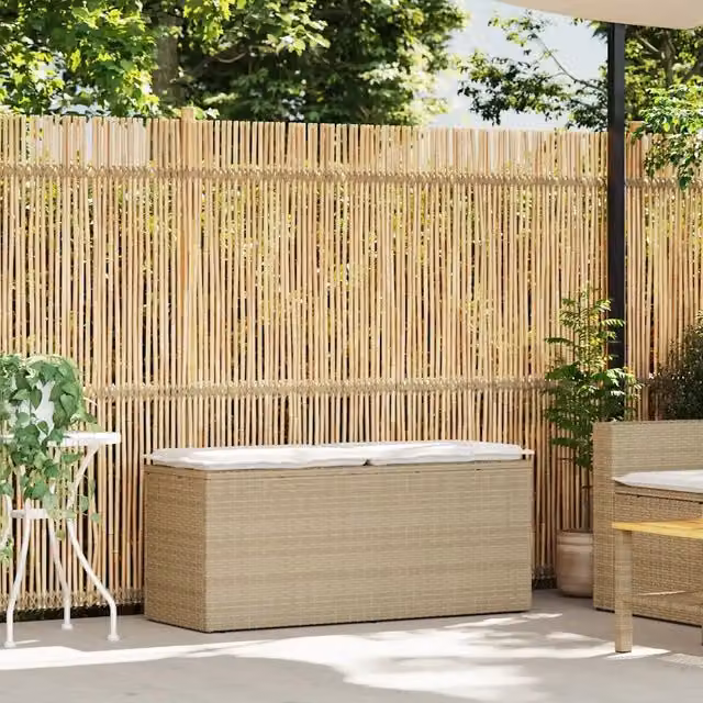Panchina da Giardino | Panca da Giardino con Cuscino Beige 110x40x44 cm in Polyrattan