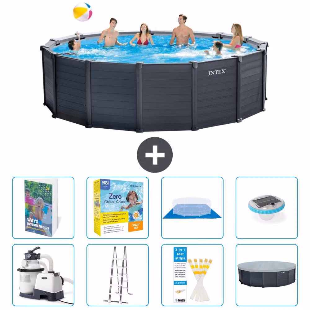 Pannello per piscina in grafite, modello Rund - 478x124 cm - composto da 7 elementi, codice prodotto S526