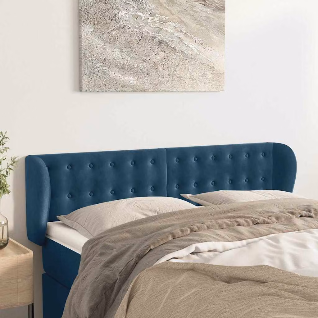 Testiera ad orecchio vidaXL in velluto blu scuro, L: 147 cm, P: 23 cm, H: 78/88 cm