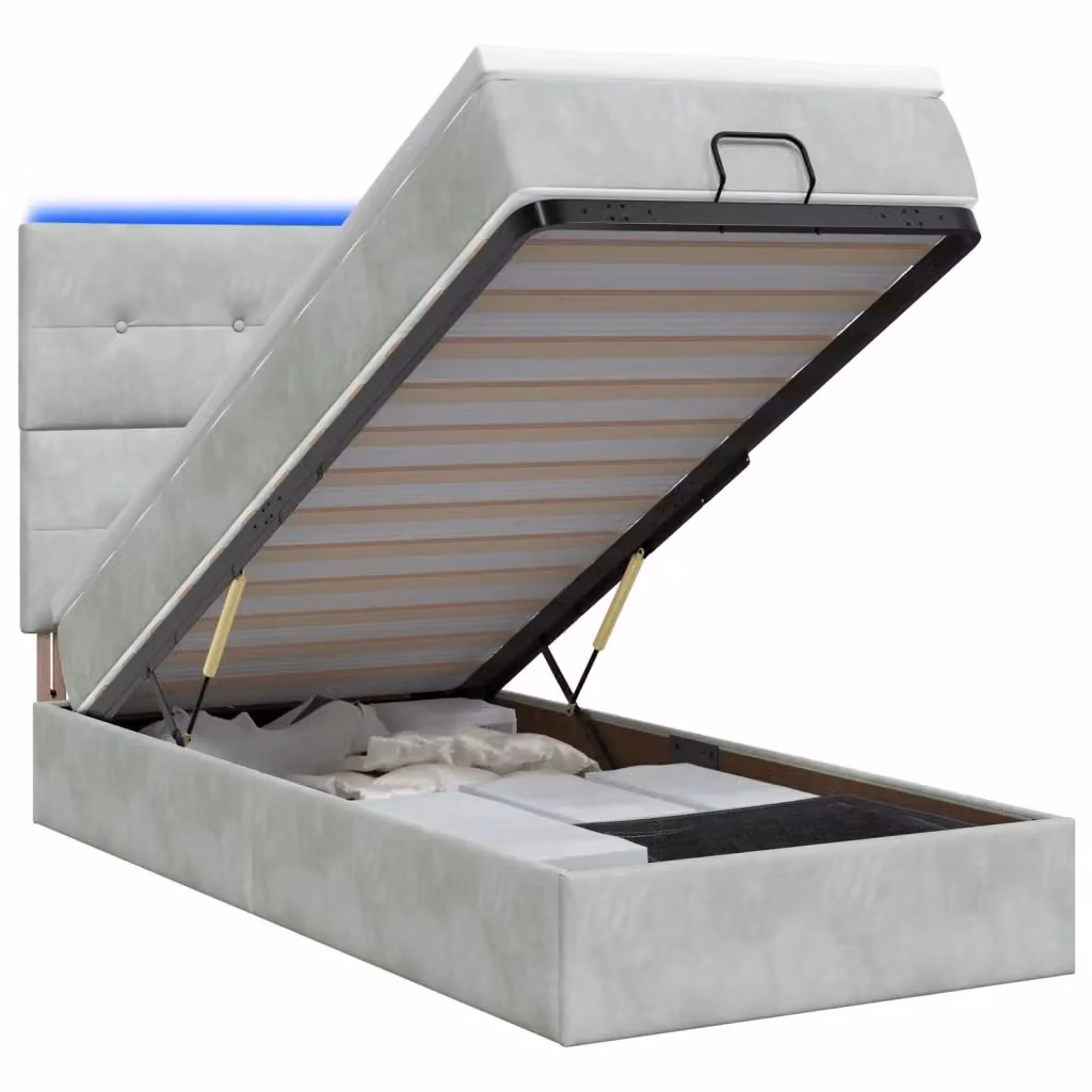Letto Ottomano con Materasso Ibrido e Illuminazione LED vidaXL Grigio e Bianco L: 200 cm, P: 80 cm, H: 88 cm – 2