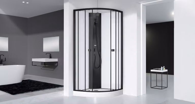 Doccia completa Marwell doccia completa Prime Style nero/bianco 85x85x198 - Set doccia completo con piatto in acrilico e rubinetto - Vetro di sicurezza temperato da 4 mm