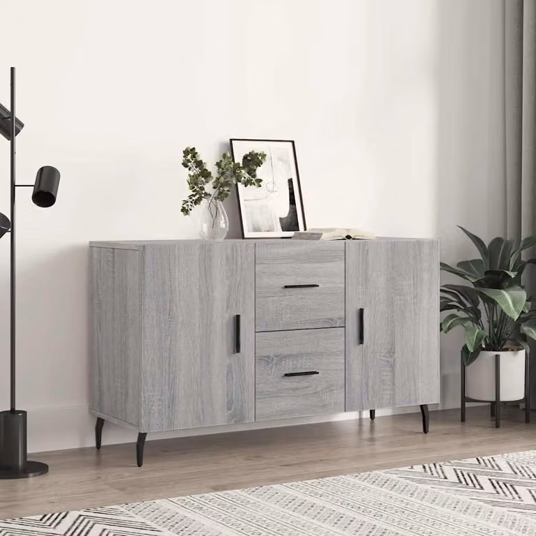Credenza moderna vidaXL in legno multistrato e metallo, Grigio Sonoma, L: 100 cm, P: 36 cm, H: 60 cm