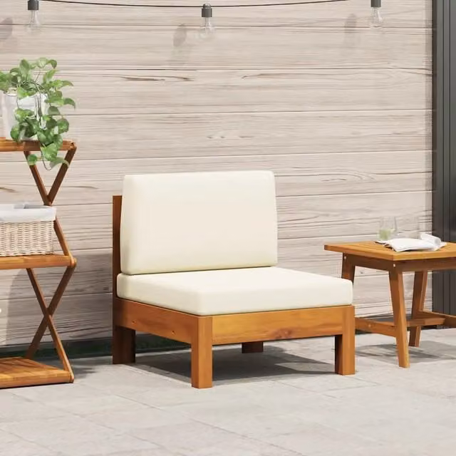 Divano centrale da giardino moderno vidaXL in legno massello di acacia con cuscini beige e bianco